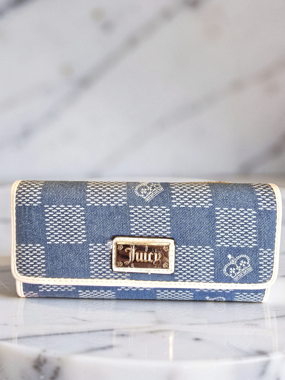 Juicy Couture Denim Checkerboard Flap Clutch Wallet NWT